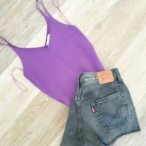 Grey Lab Nordstrom Purple Ribbed Everyday Tank Top Tunic V Neck Summer NWT